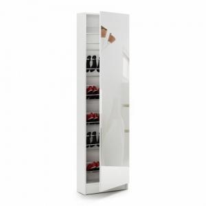 Steiner Mirrored Shoe Cabinet In Pearl White With 1 Door