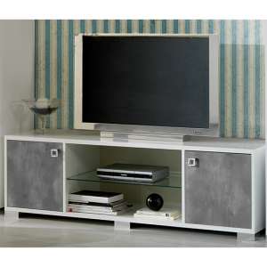 Stella TV Stand In White Gloss And Concrete Effect With 2 Doors