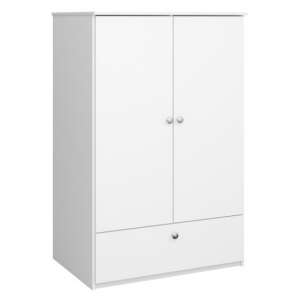 Sterns Kids Wooden Wardrobe With 2 Doors And 1 Drawer In White