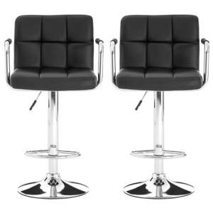 Stocam Black Faux Leather Gas Lift Bar Stools In Pair