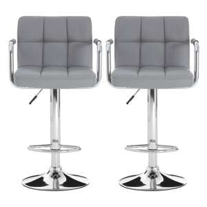 Stocam Grey Faux Leather Gas Lift Bar Stools In Pair