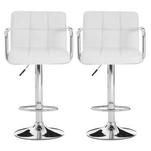 Stocam White Faux Leather Gas Lift Bar Stools In Pair