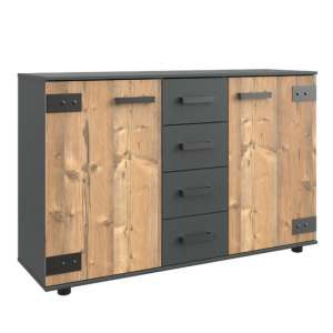 Stockholm Wooden Large Sideboard In Silver Fir And Graphite