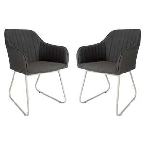 Stoke Outdoor Dark Grey Fabric Dining Chairs In Pair