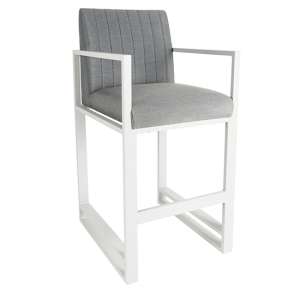 Stoke Outdoor Fabric Bar Stool In Light Grey With White Frame