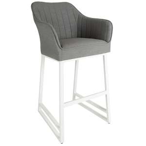 Stoke Outdoor Fabric Bar Stool In Light Grey With White Legs
