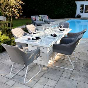 Stoke Patterned Glass Top Dining Table With 6 Light Grey Chairs