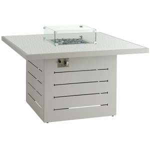 Stoke Square Patterned Glass Dining Table With Firepit In Grey
