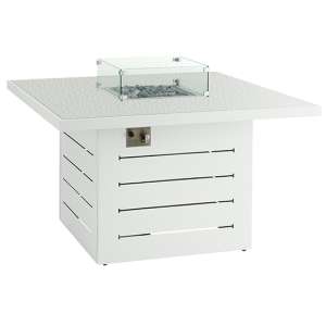 Stoke Square Patterned Glass Dining Table With Firepit In White