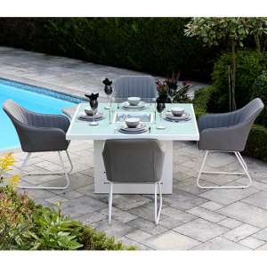 Stoke Square Plain Glass Dining Table With 4 Light Grey Chairs