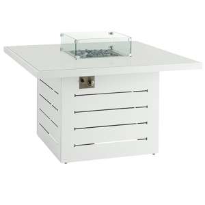 Stoke Square Plain Glass Top Dining Table With Firepit In White