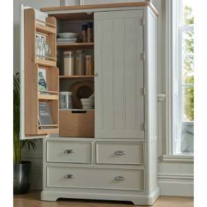 Sunburst Wooden Kitchen Storage Cabinet In Grey And Solid Oak