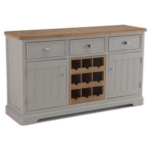 Sunburst Wooden Sideboard In Grey And Solid Oak With Wine Rack
