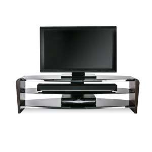Finchley Medium Wooden TV Stand In Walnut With Black Glass