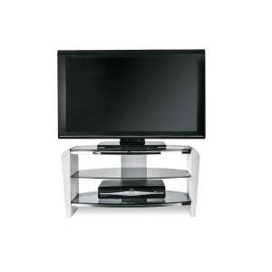 Finchley Wooden TV Stand In White Wood With Black Glass