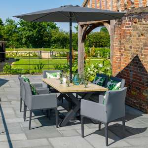 Sutton Dining Set With 6 Armchairs And 3.0M Parasol In Grey