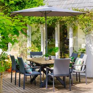 Sutton Outdoor 6 Seater Dining Set With 3.0M Parasol In Grey