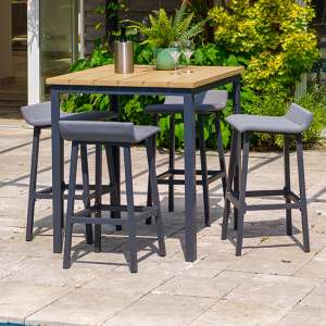 Sutton Outdoor Square Bar Table With 4 Stools In Grey