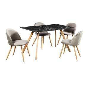Venoz Dining Table In Black Marble Effect With Grey Chairs