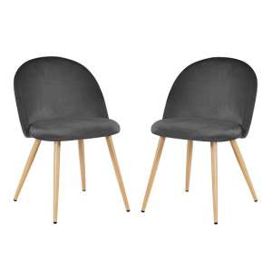 Venoz Velvet Dining Chairs In Grey With Oak Legs In A Pair