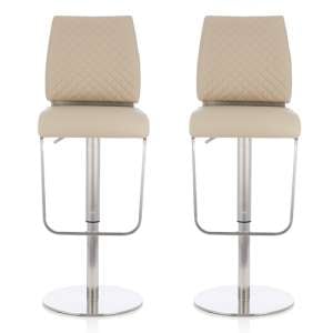 Sycota Taupe Faux Leather Swivel Gas-Lift Bar Stools In Pair