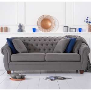 Sylvan Chesterfield Fabric 3 Seater Sofa In Grey