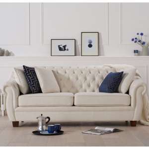 Sylvan Chesterfield Fabric 3 Seater Sofa In Ivory