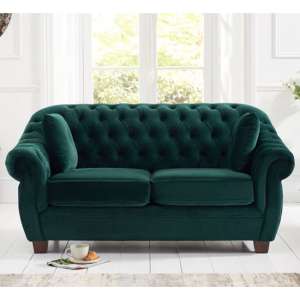 Sylvan Chesterfield Plush Fabric 2 Seater Sofa In Green