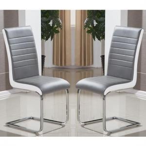 Symphony Dining Chair In Grey And White PU In A Pair