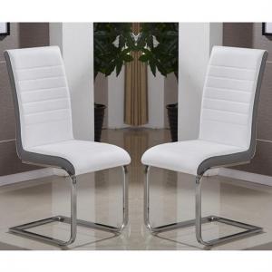 Symphony White And Grey Faux Leather Dining Chairs In Pair