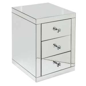 Taara Clear Glass Bedside Cabinet In Mirrored With 3 Drawers