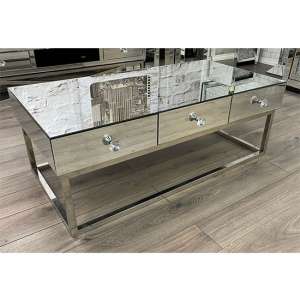 Taara Clear Glass Coffee Table With 3 Drawers In Mirrored