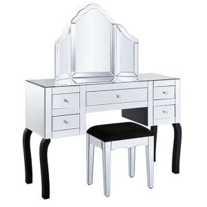 Taara Clear Glass Dressing Table With Mirror And Stool