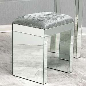 Taara Mirrored Dressing Table Stool With Grey Velvet Seat