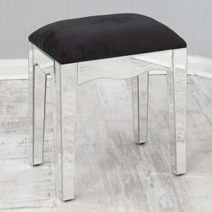 Taara Mirrored Dressing Table Stool With Black Fabric Seat