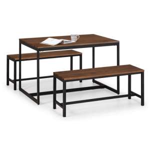 Tacita Wooden Dining Table With 2 Benches In Walnut