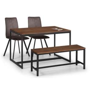 Tacita Wooden Dining Table With Bench And 4 Monroe Grey Chairs