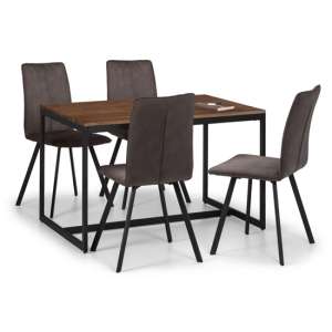 Tacita Wooden Dining Table In Walnut With 4 Monroe Grey Chairs