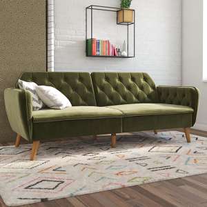 Taffy Vintage Memory Foam Velvet Futon Sofa Bed In Green