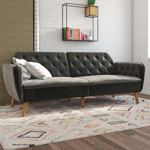 Taffy Vintage Memory Foam Velvet Futon Sofa Bed In Grey