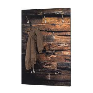 Tahoe Wooden Wall Hung 7 Hooks Coat Rack In Parquet Print