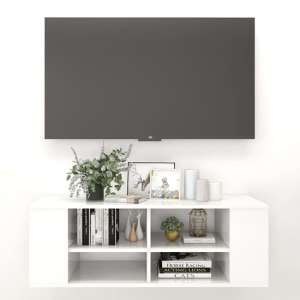 Taisa High Gloss Wall Hung TV Stand With Shelves In White