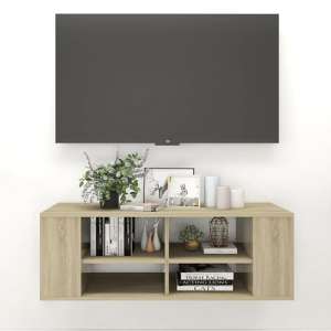 Taisa Wooden Wall Hung TV Stand With Shelves In Sonoma Oak