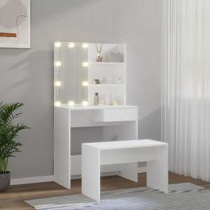 Taite Wooden Dressing Table Set In White With LED Lights