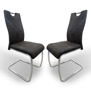 Teny Suede Effect Dark Grey Fabric Dining Chairs In Pair