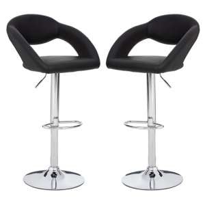 Talore Black Faux Leather Gas Lift Bar Chairs In Pair