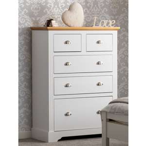 Talox Wooden Chest Of 5 Drawers In White And Oak