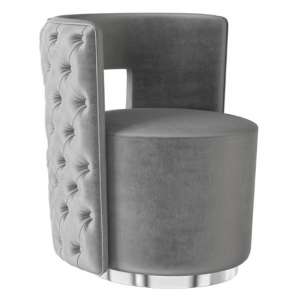 Tarbock Velvet Fabric Swivel Lounge Chair In Silver Grey