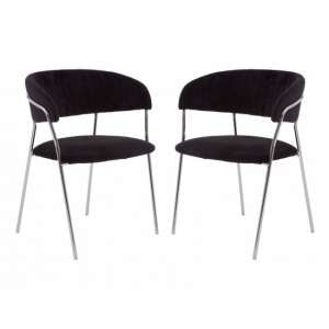 Tamzo Black Velvet Upholstered Dining Chairs In Pair