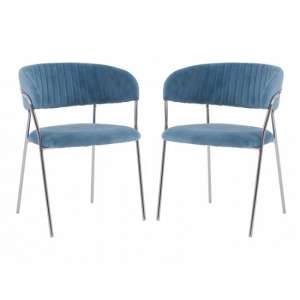 Tamzo Blue Velvet Upholstered Dining Chairs In Pair